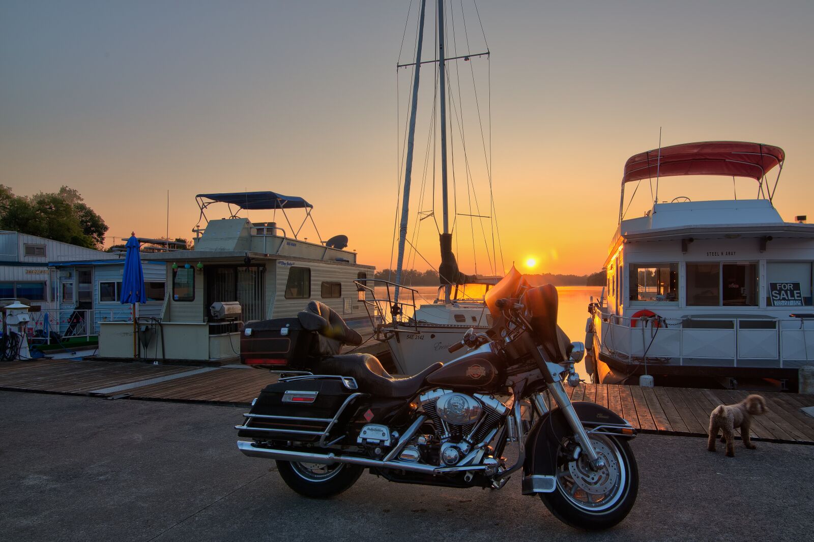 Canon EOS 6D sample photo. Motorcycle, boat, sunrise photography