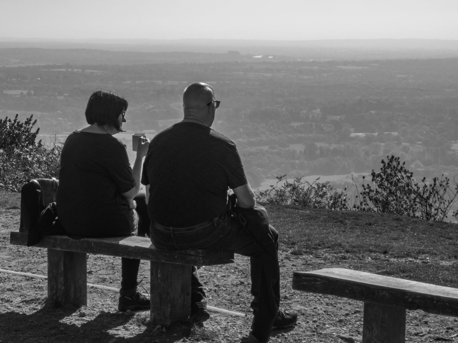 Olympus PEN-F sample photo. View, b w, bench photography