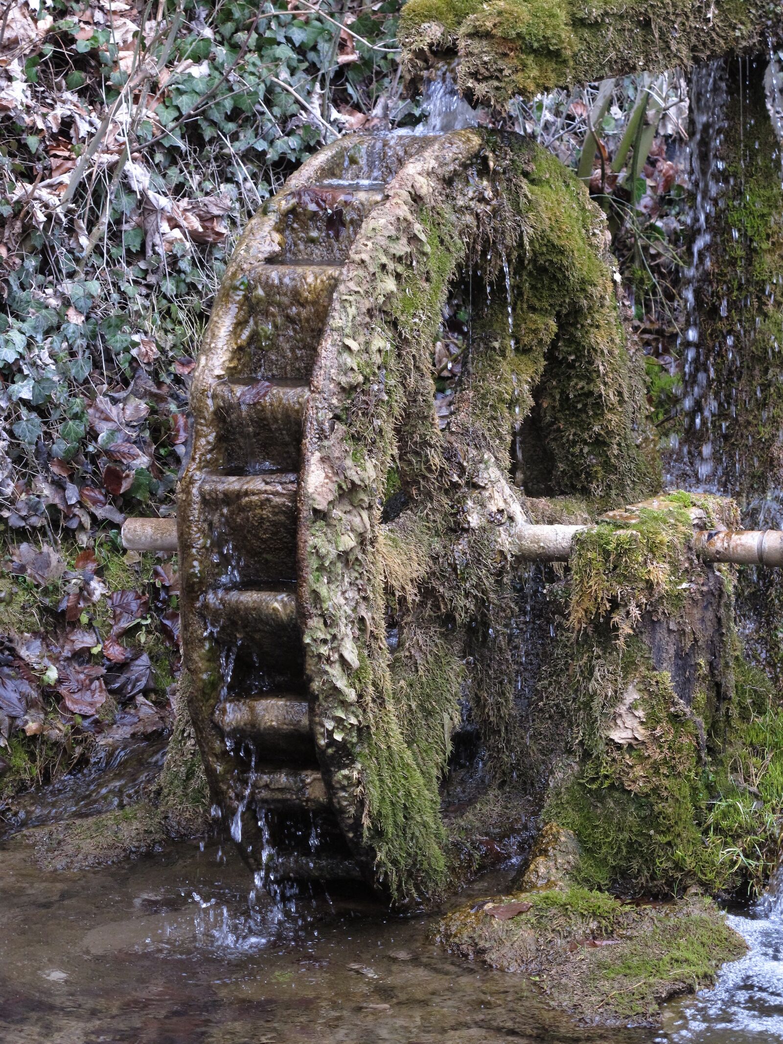 Canon PowerShot G12 sample photo. Waterwheel, old mill, moss photography