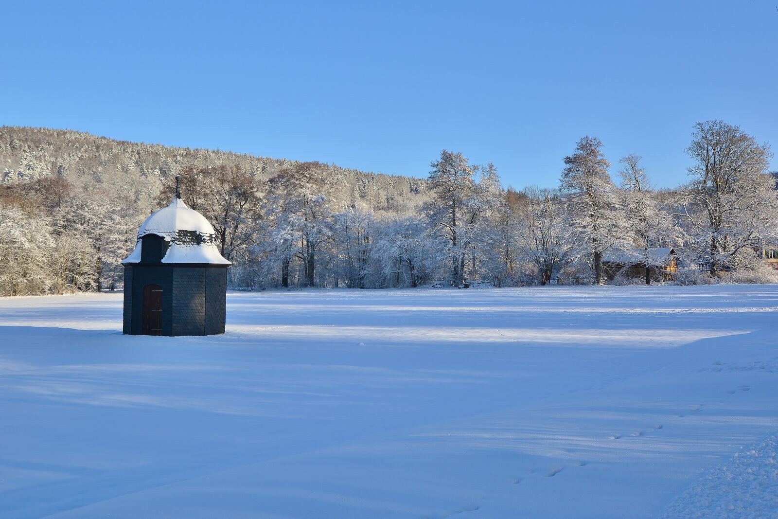 Nikon D5200 sample photo. Winter, park, barn photography