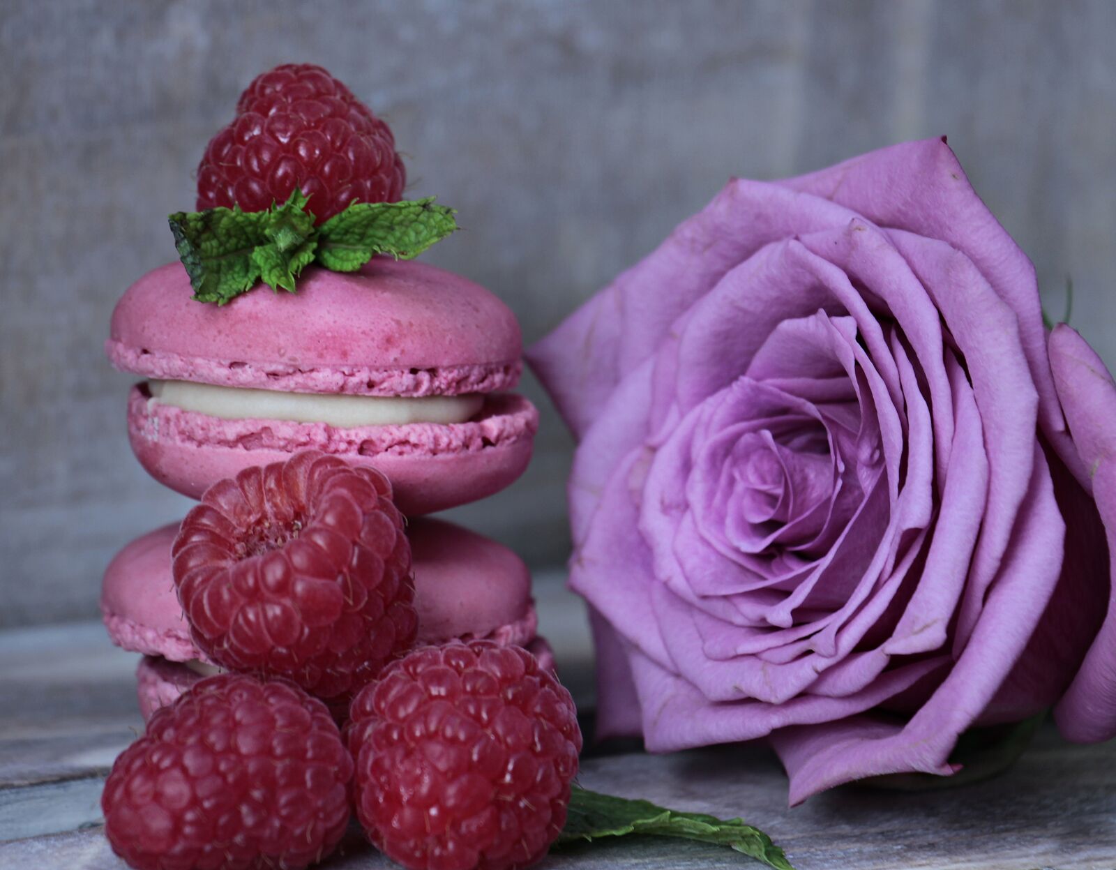 Canon EOS 100D (EOS Rebel SL1 / EOS Kiss X7) sample photo. Macarons, raspberries, mint photography