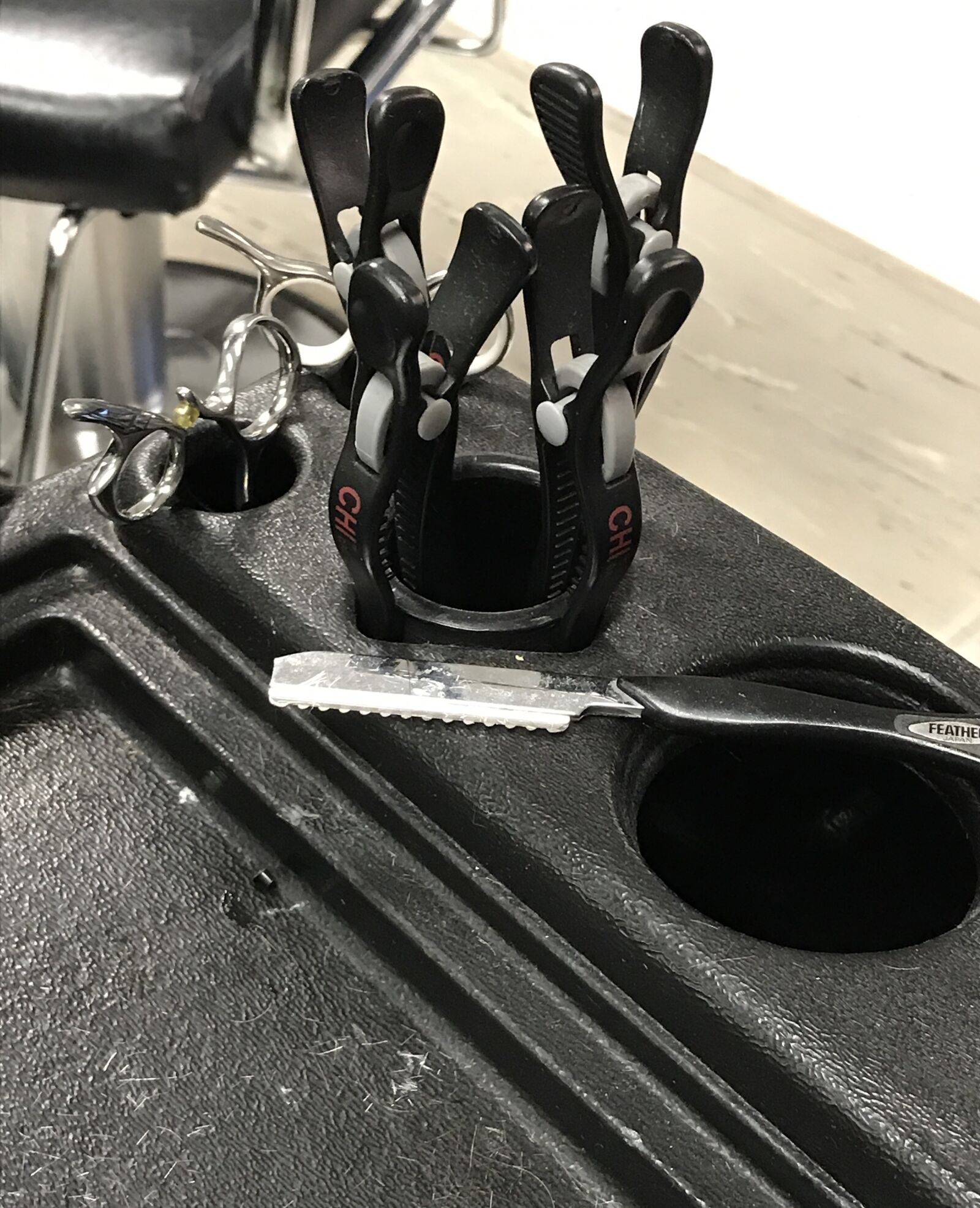 Apple iPhone 7 sample photo. Salon, tools, razor, clips photography