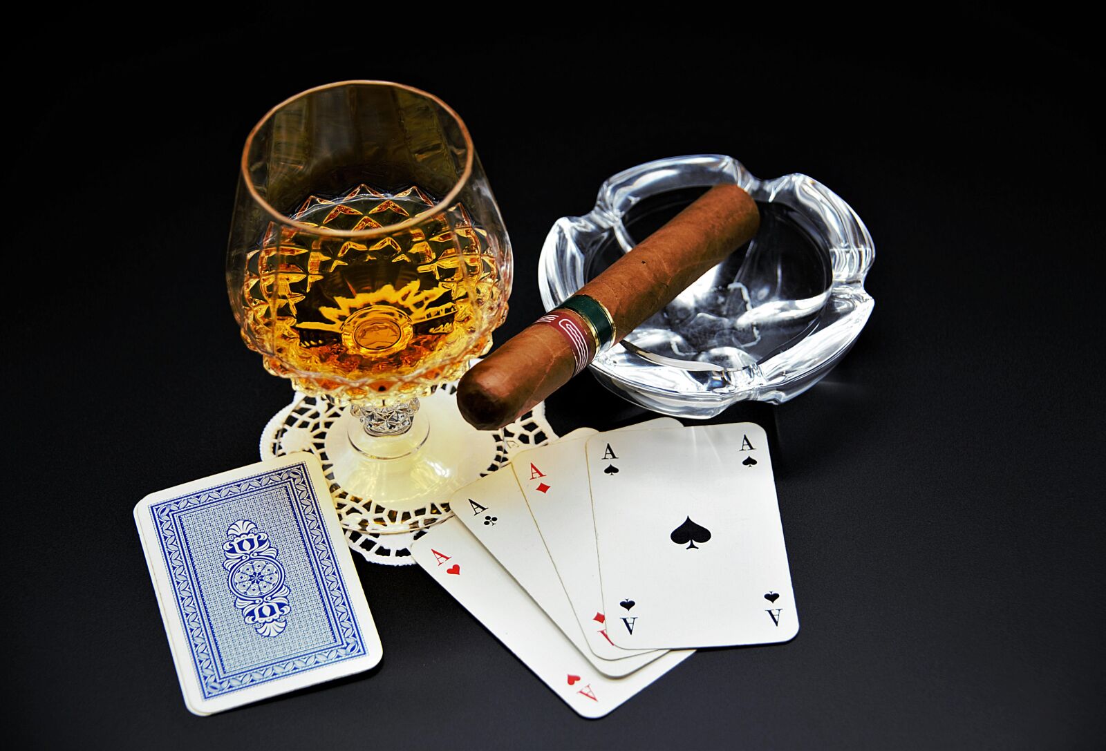 Nikon D610 sample photo. Playing cards, cognac, cigar photography