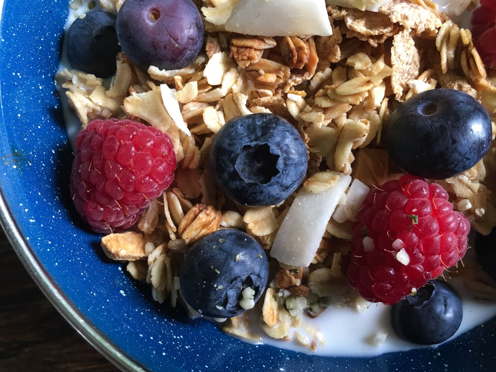 Apple iPhone 6s Plus sample photo. Cereal, granola, milk photography