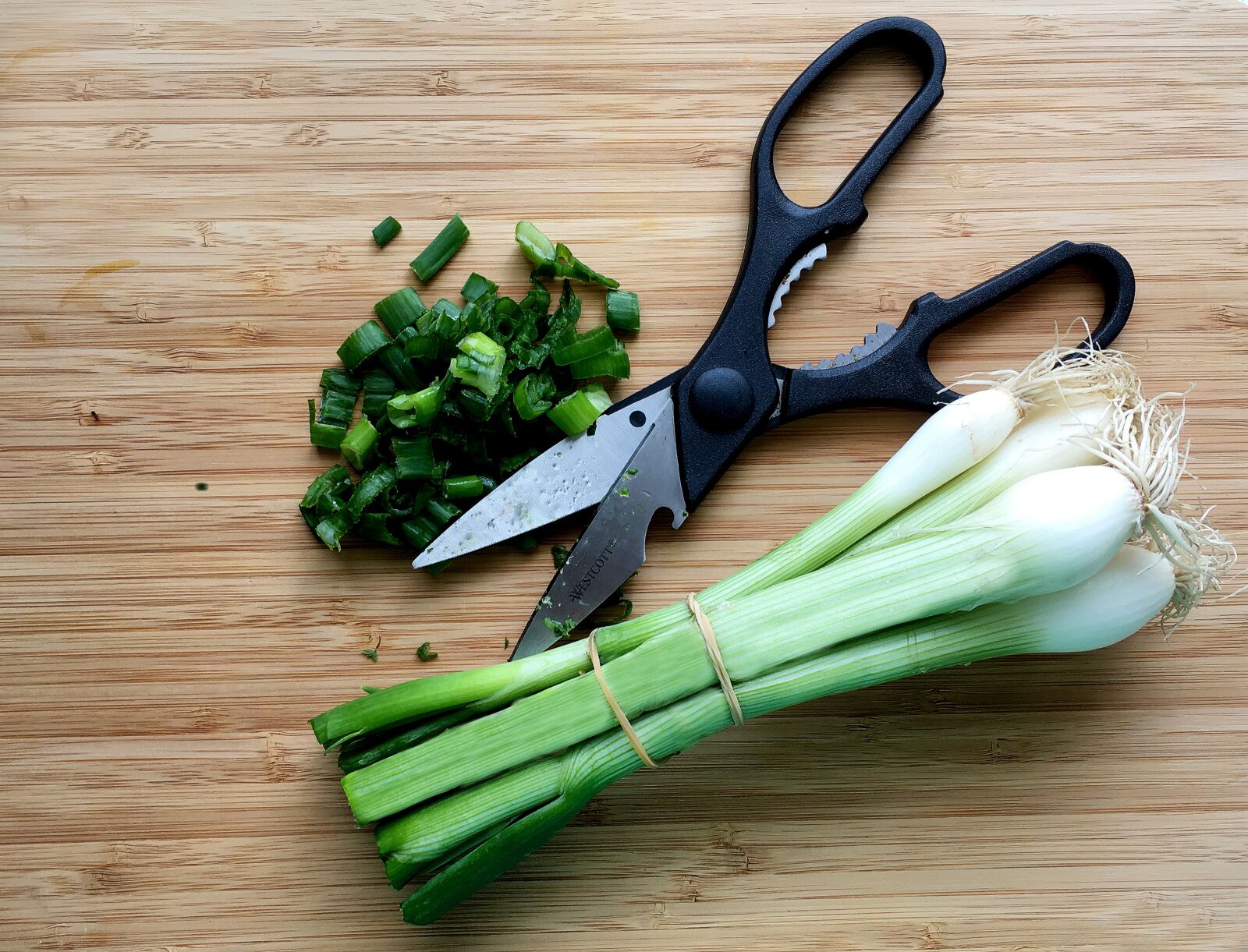Apple iPhone 6s sample photo. Spring onion, kitchen scissors photography