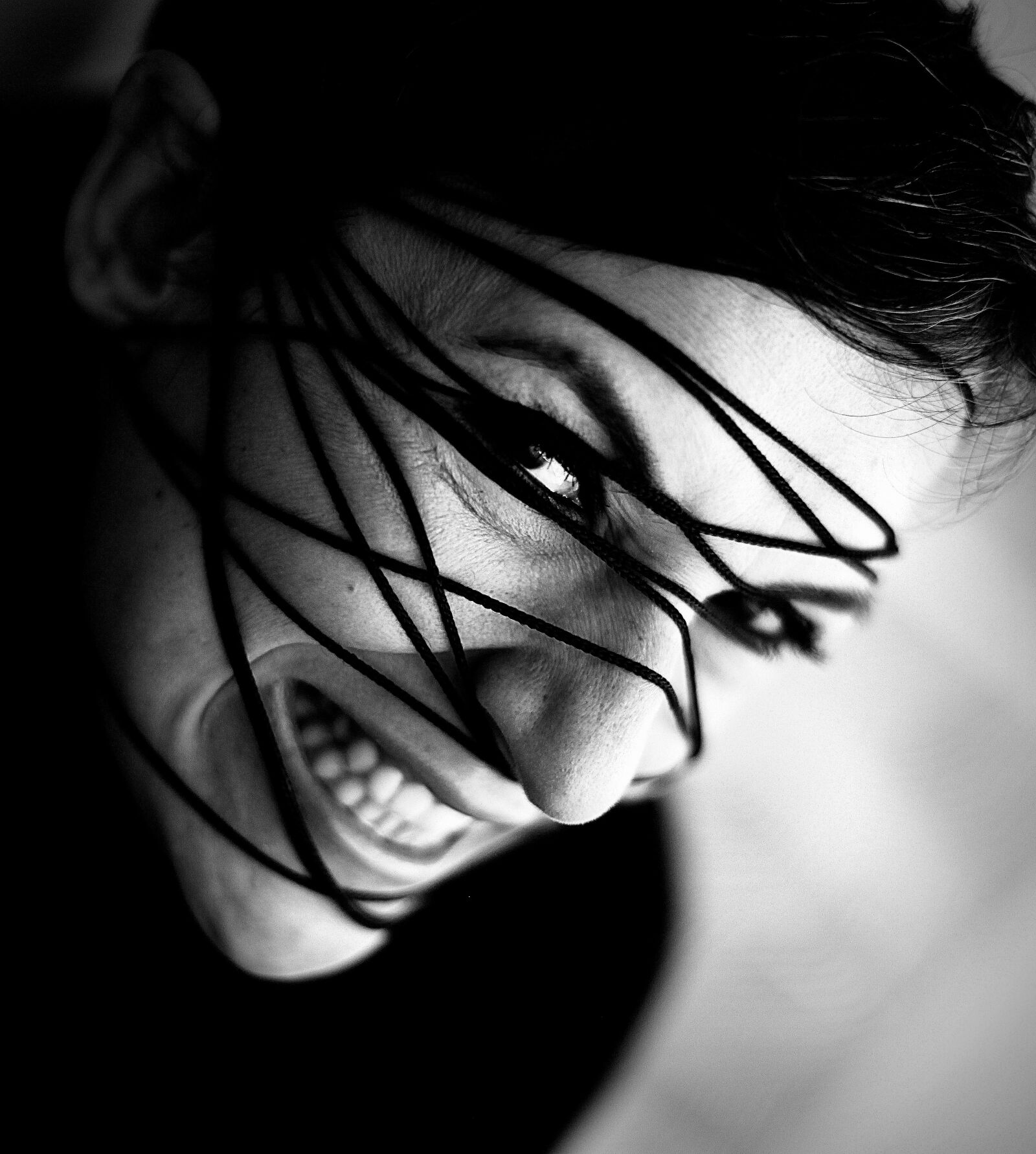 Canon EOS 5D Mark II sample photo. B w, face, bondage photography