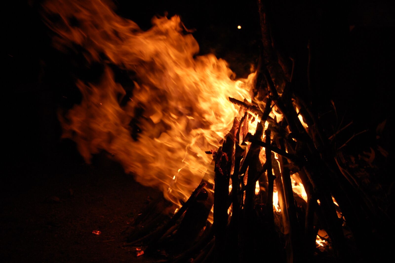 Nikon D40 sample photo. Fire, wood, night photography