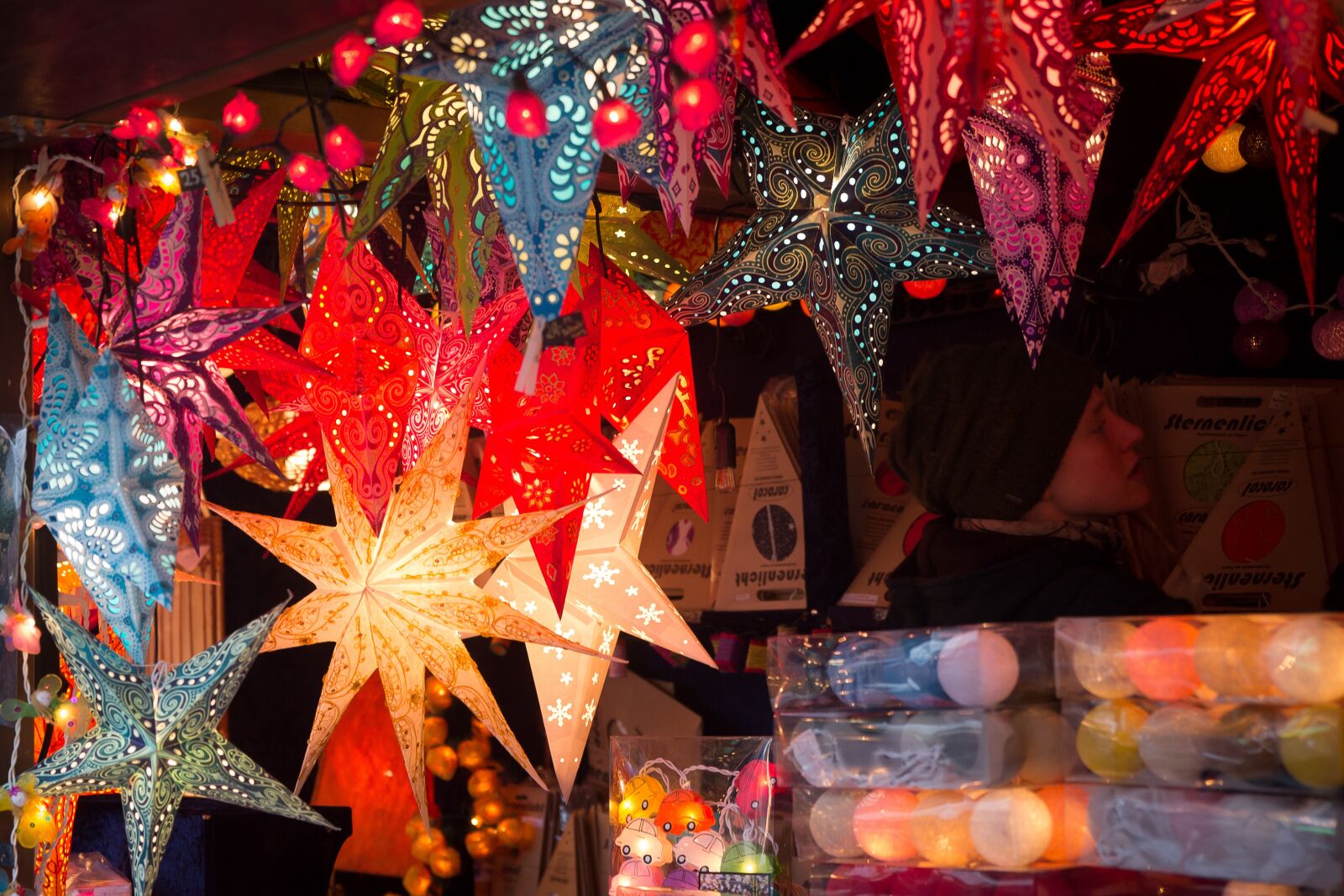 Canon EOS 5D Mark III sample photo. Christmas market, poinsettia, christmas photography
