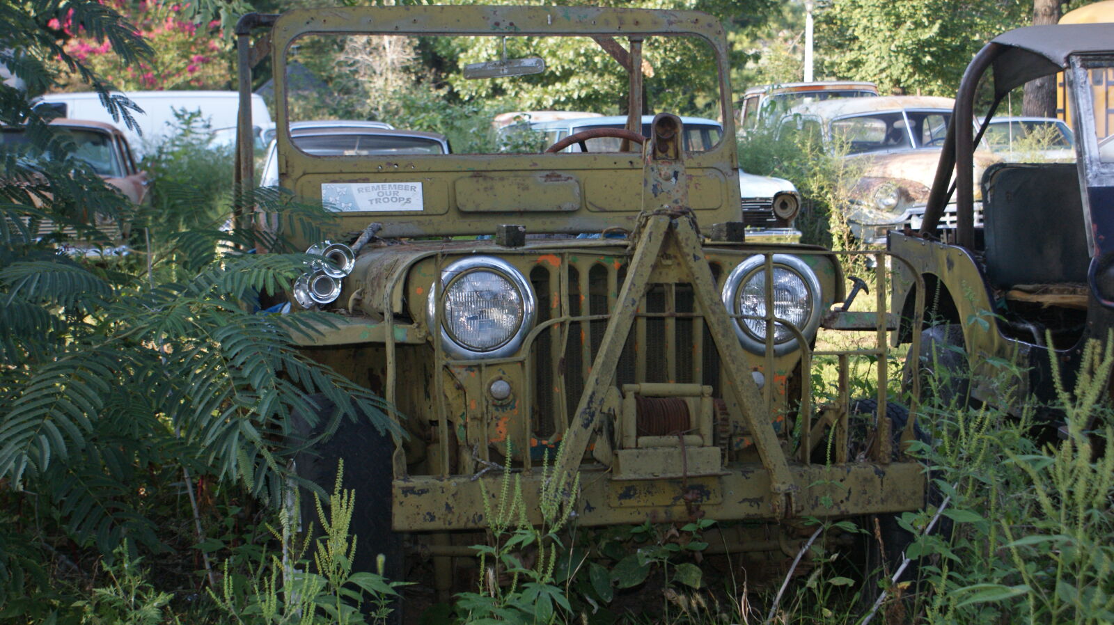 Sony Alpha DSLR-A350 + Sony DT 18-70mm F3.5-5.6 sample photo. Decay, green, headlights, jeep photography