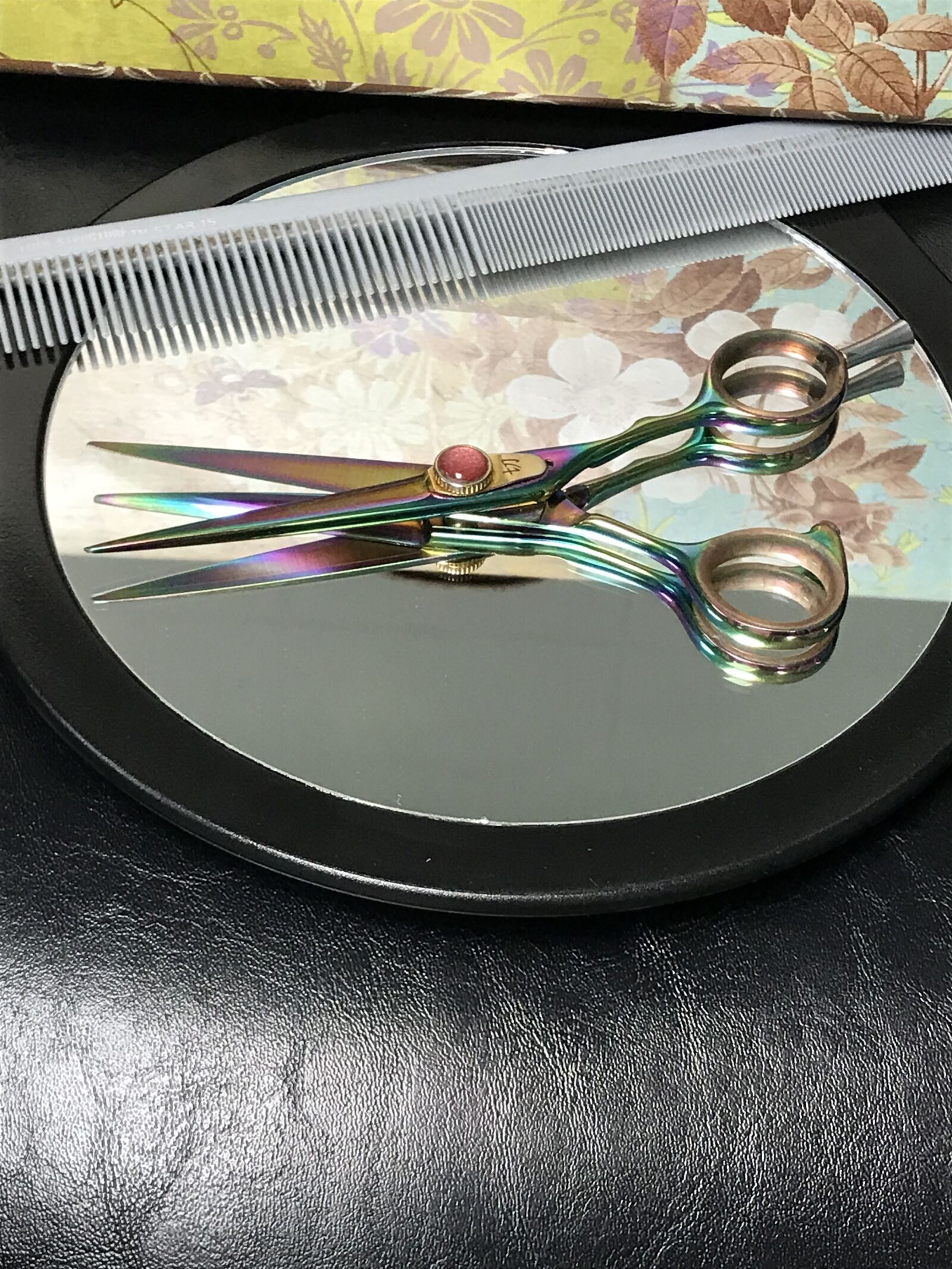 Apple iPhone 7 sample photo. Comb, mirror, shears, salon photography