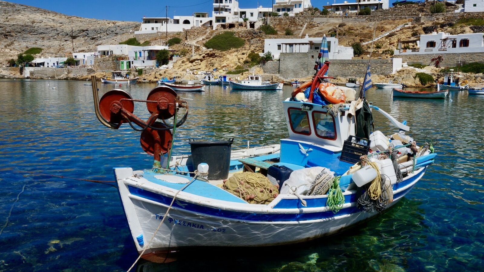 Sony Alpha NEX-5T sample photo. Greece, little boat, fishing photography