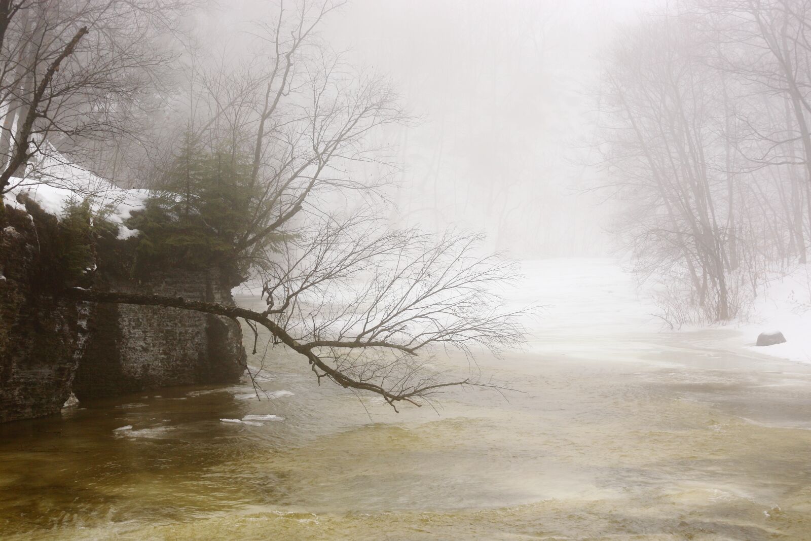 Canon EOS 6D + Canon EF 70-200mm F4L USM sample photo. Fog, melting, river photography