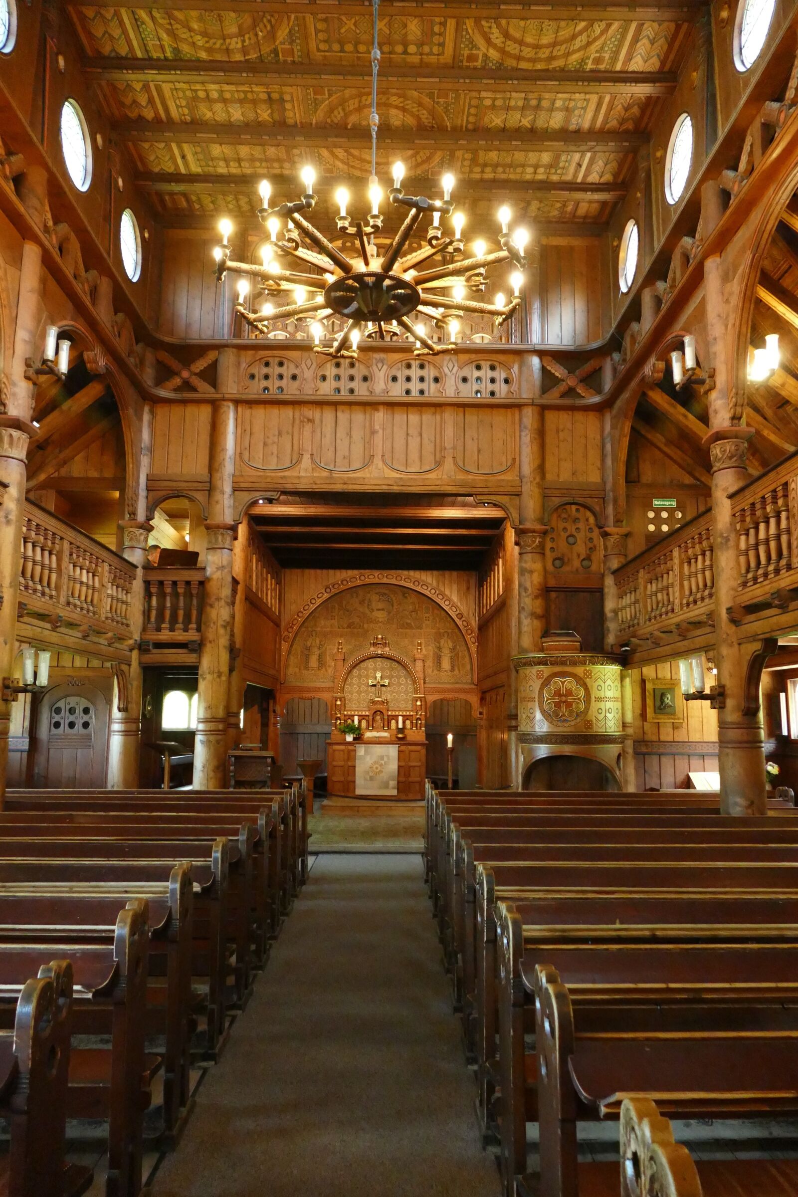 Panasonic Lumix DMC-FZ1000 sample photo. Stave church, interior, chandelier photography