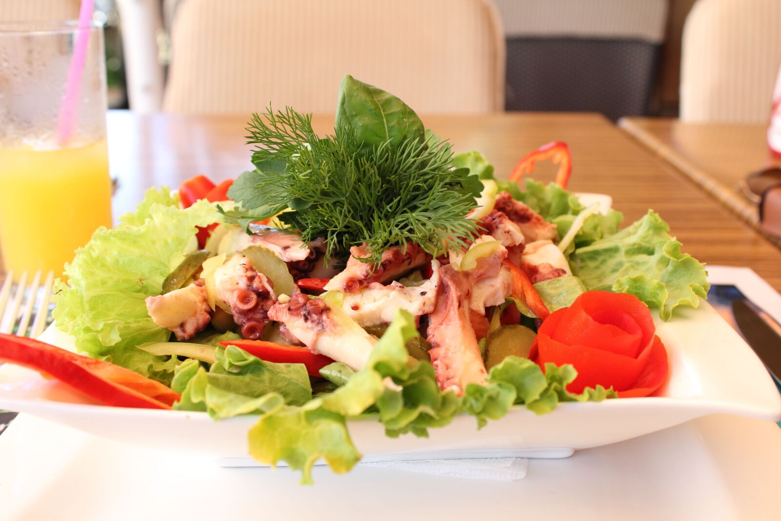 Canon EOS 600D (Rebel EOS T3i / EOS Kiss X5) sample photo. Salad, octopus, greens photography