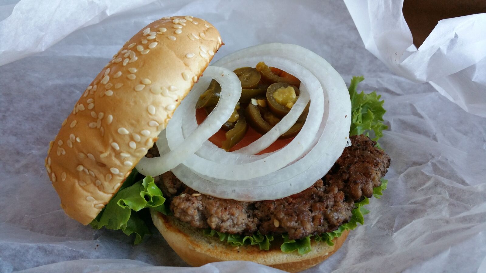 Samsung Galaxy Note Edge sample photo. Hamburger, bun, onions photography