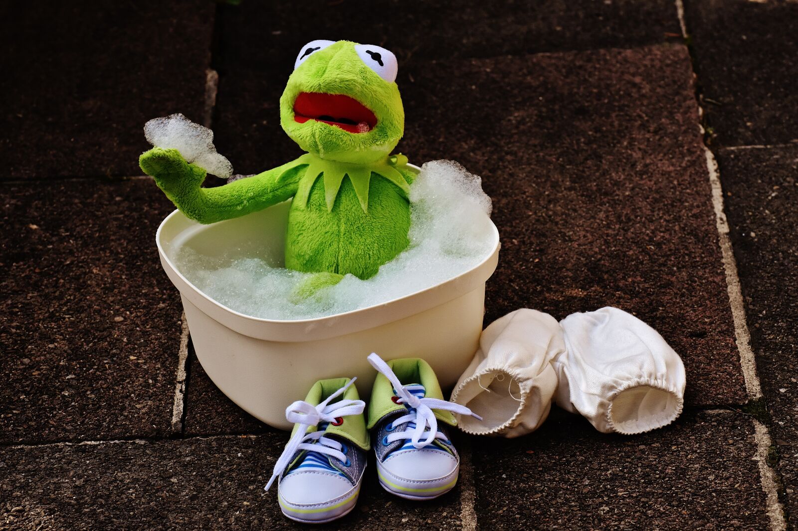 Nikon D7200 sample photo. Kermit, bath, bath foam photography