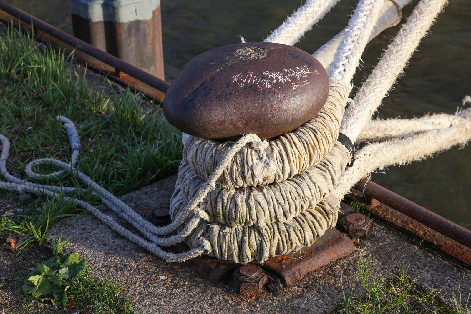 Canon EF 24-105mm F4L IS II USM sample photo. Bollard, rope, dew photography