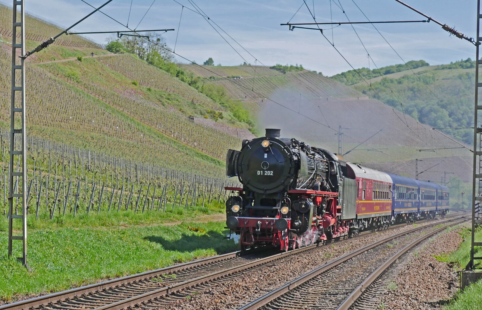 Panasonic Lumix DMC-GX8 sample photo. Steam locomotive, vineyards, saar photography