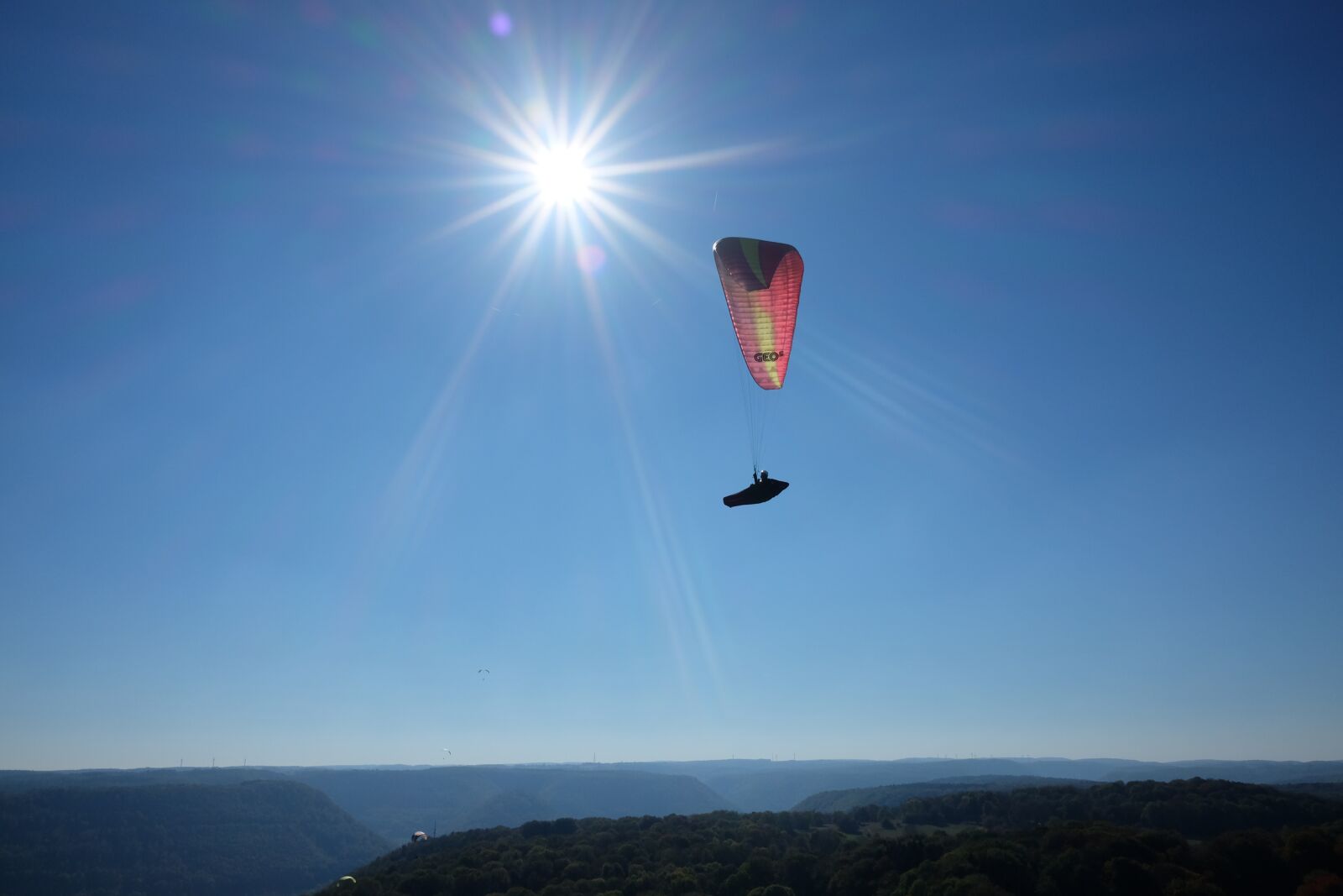 Fujifilm X70 sample photo. Paraglider paragliding, sky, sun photography