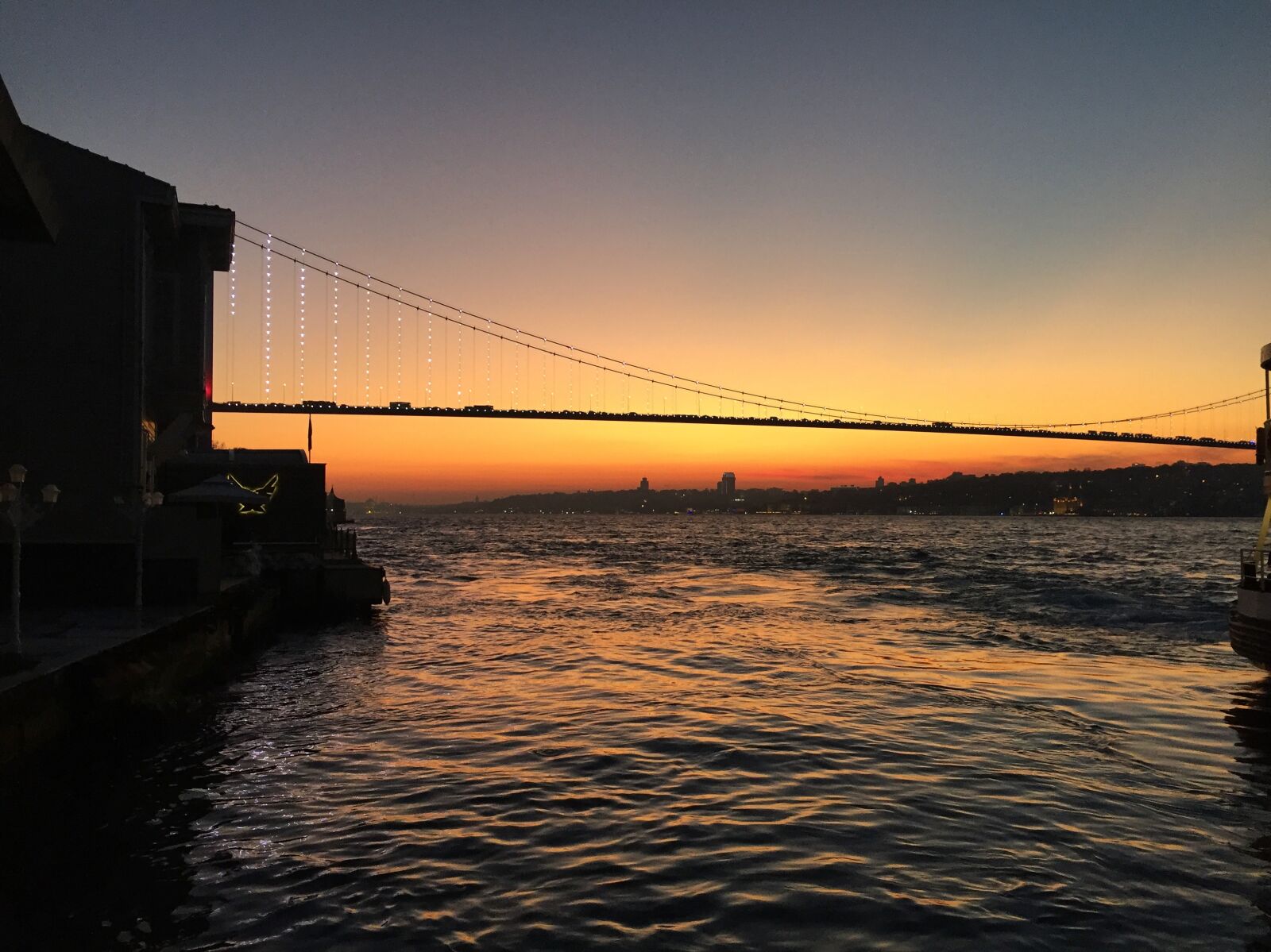 iPhone 6 back camera 4.15mm f/2.2 sample photo. Bosphorus, bridge, sea, sunset photography