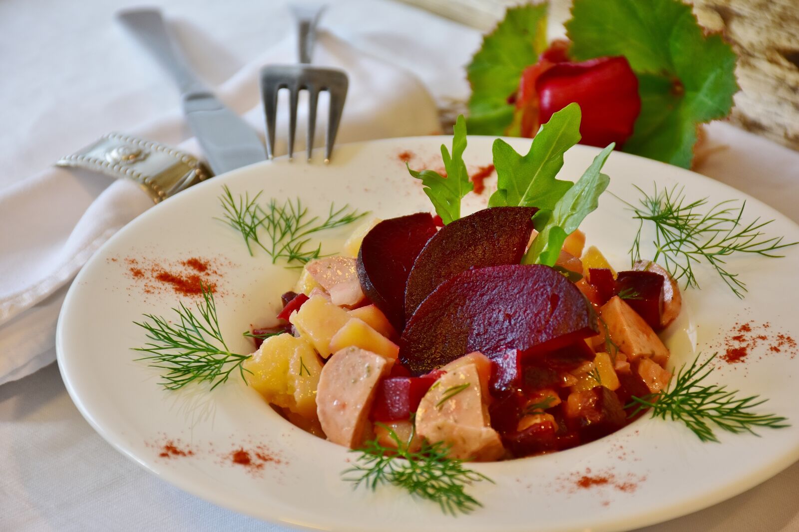 Nikon D7200 sample photo. Potato salad, potatoes, beetroot photography