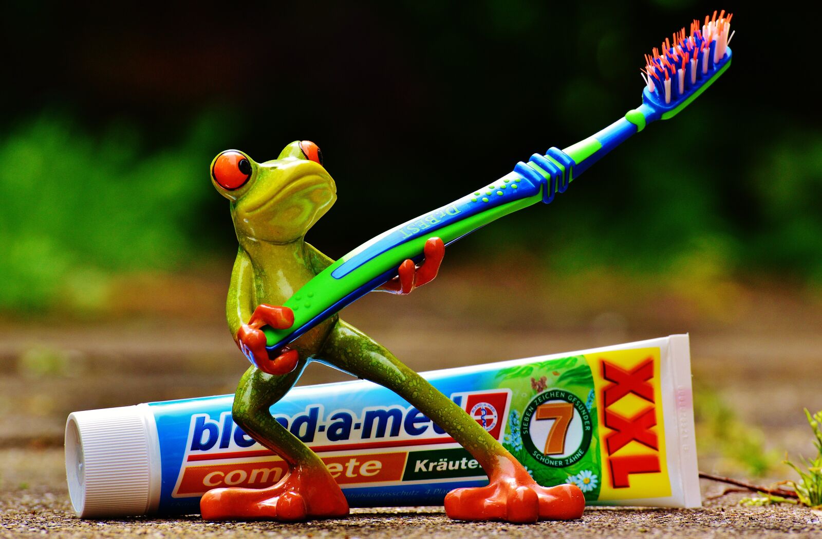 Nikon D3200 sample photo. Toothpaste, frog, toothbrush photography