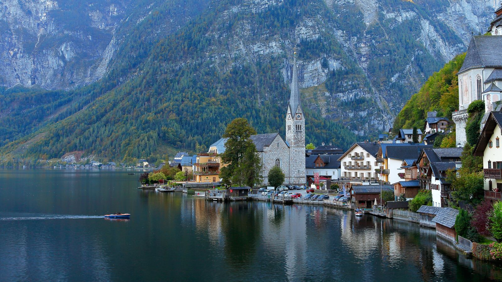Canon EOS 5D Mark II sample photo. Hallstatt, church, lake photography