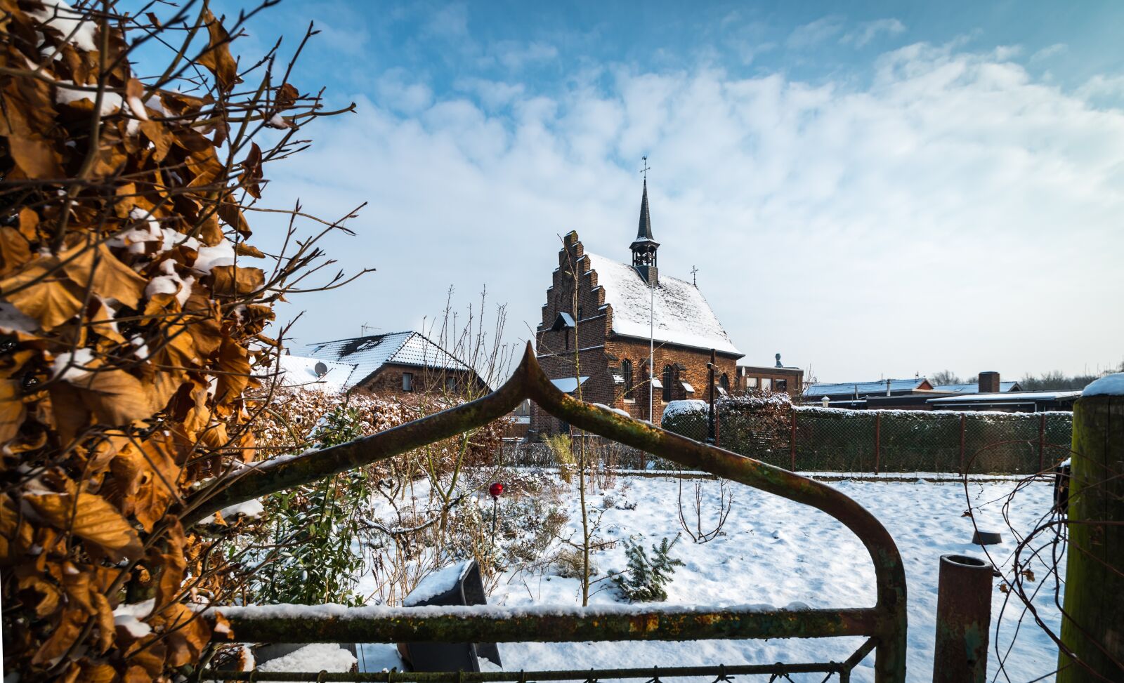 Nikon D750 sample photo. Sky, chapel, hedge photography
