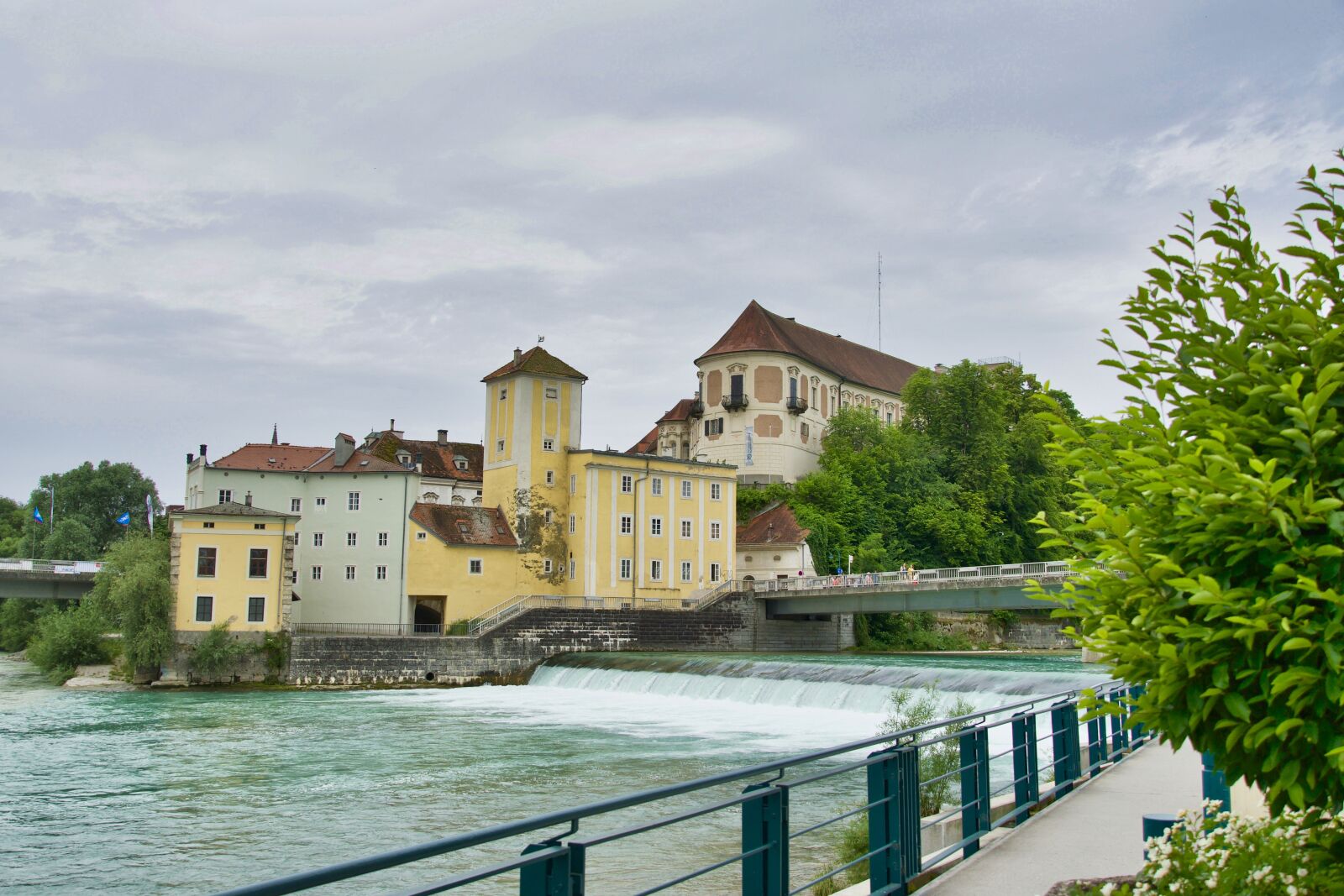 Sony a6500 sample photo. Weir, river, town photography