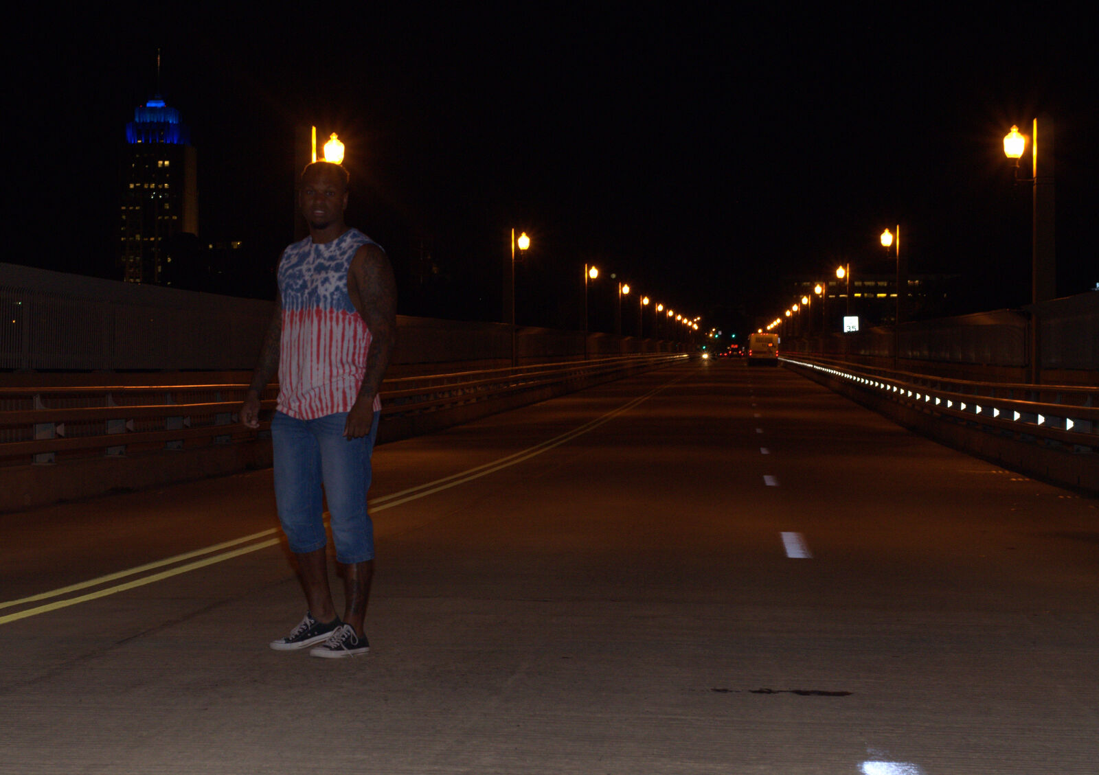 Nikon D5100 sample photo. American, flag, bridge, building photography
