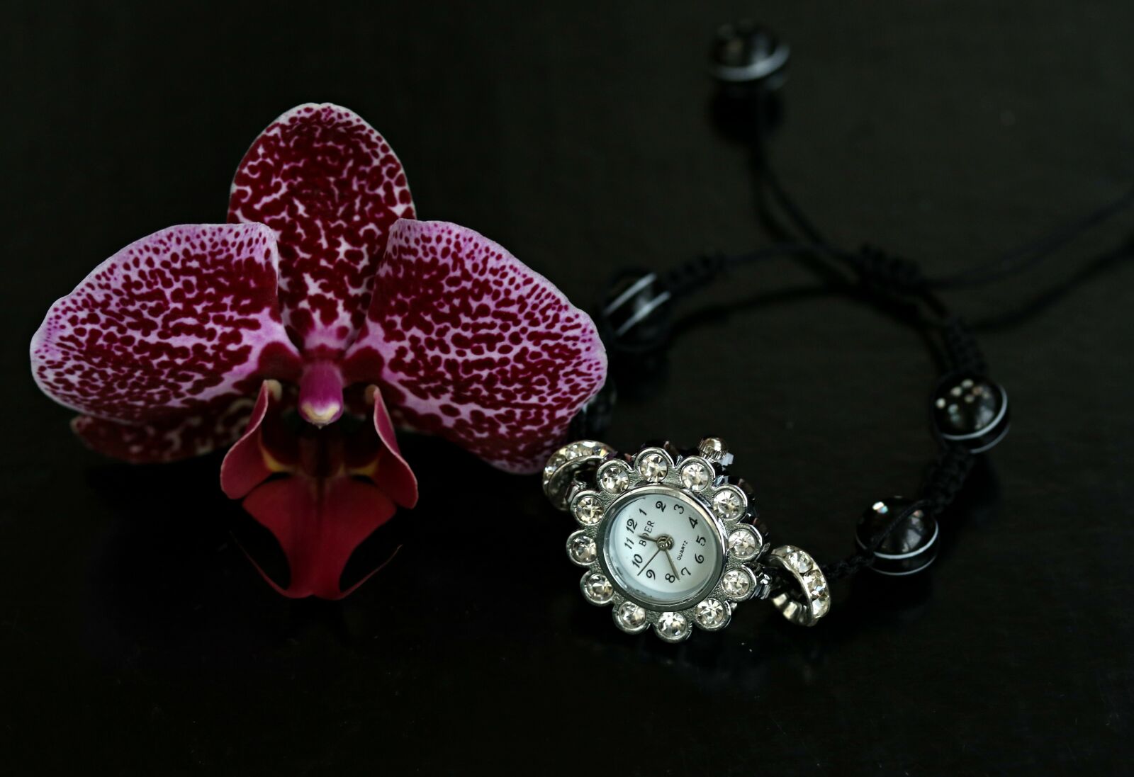 Canon EF-S 60mm F2.8 Macro USM sample photo. Orchid, watch, gem photography