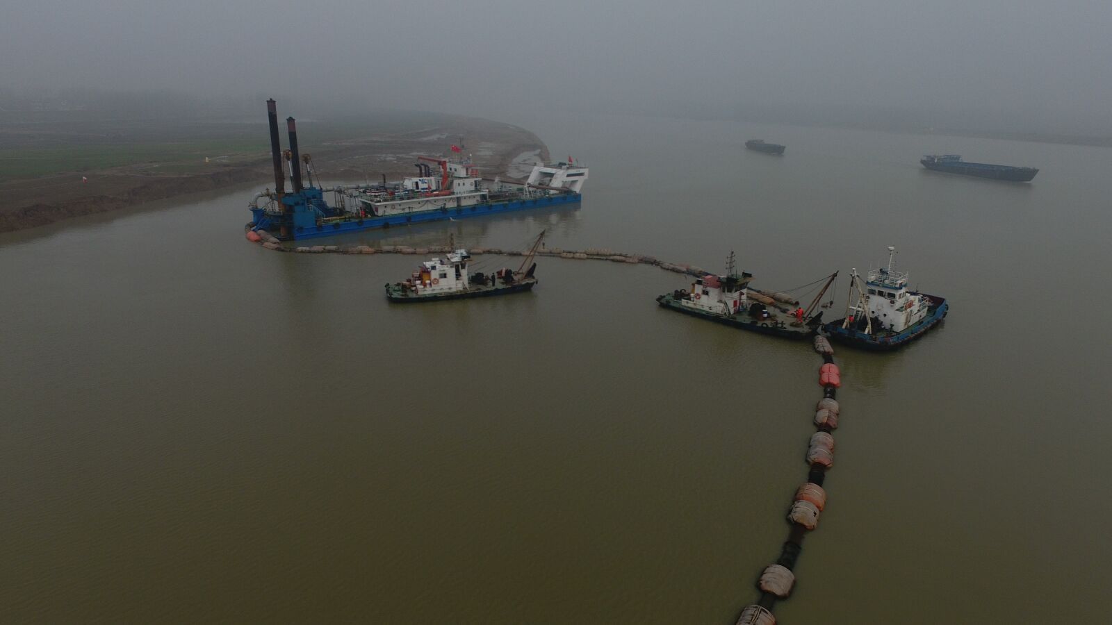DJI FC330 sample photo. Latent tube, dredging, ship photography