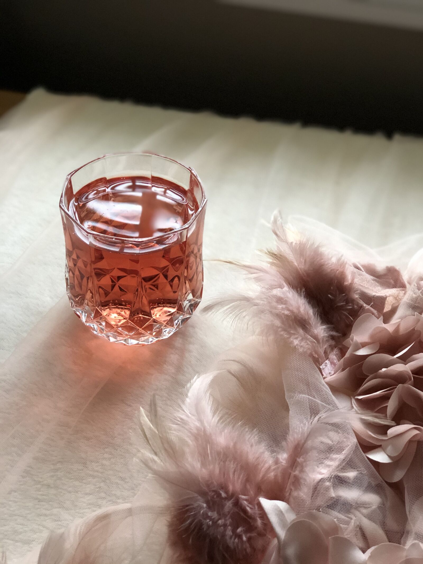 Apple iPhone 8 Plus sample photo. Wine, feathers, glass photography