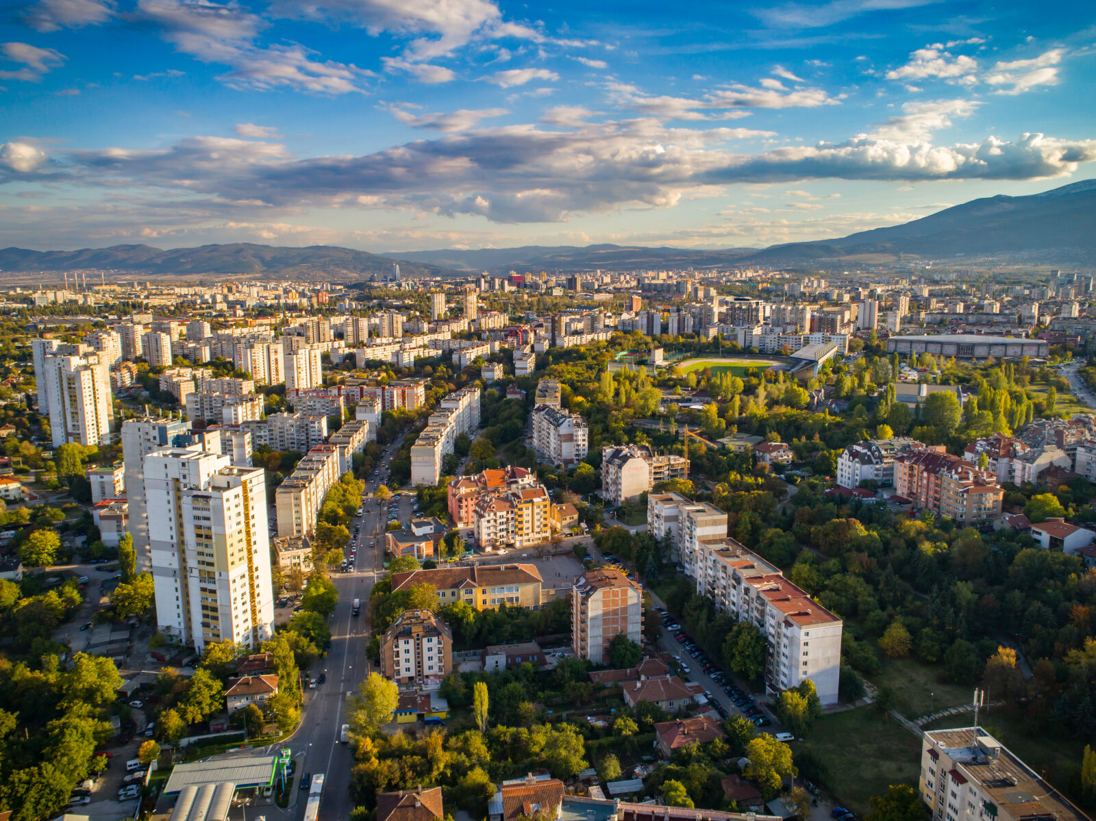 DJI FC6310 sample photo. Apartment, buildings, autumn, blue photography