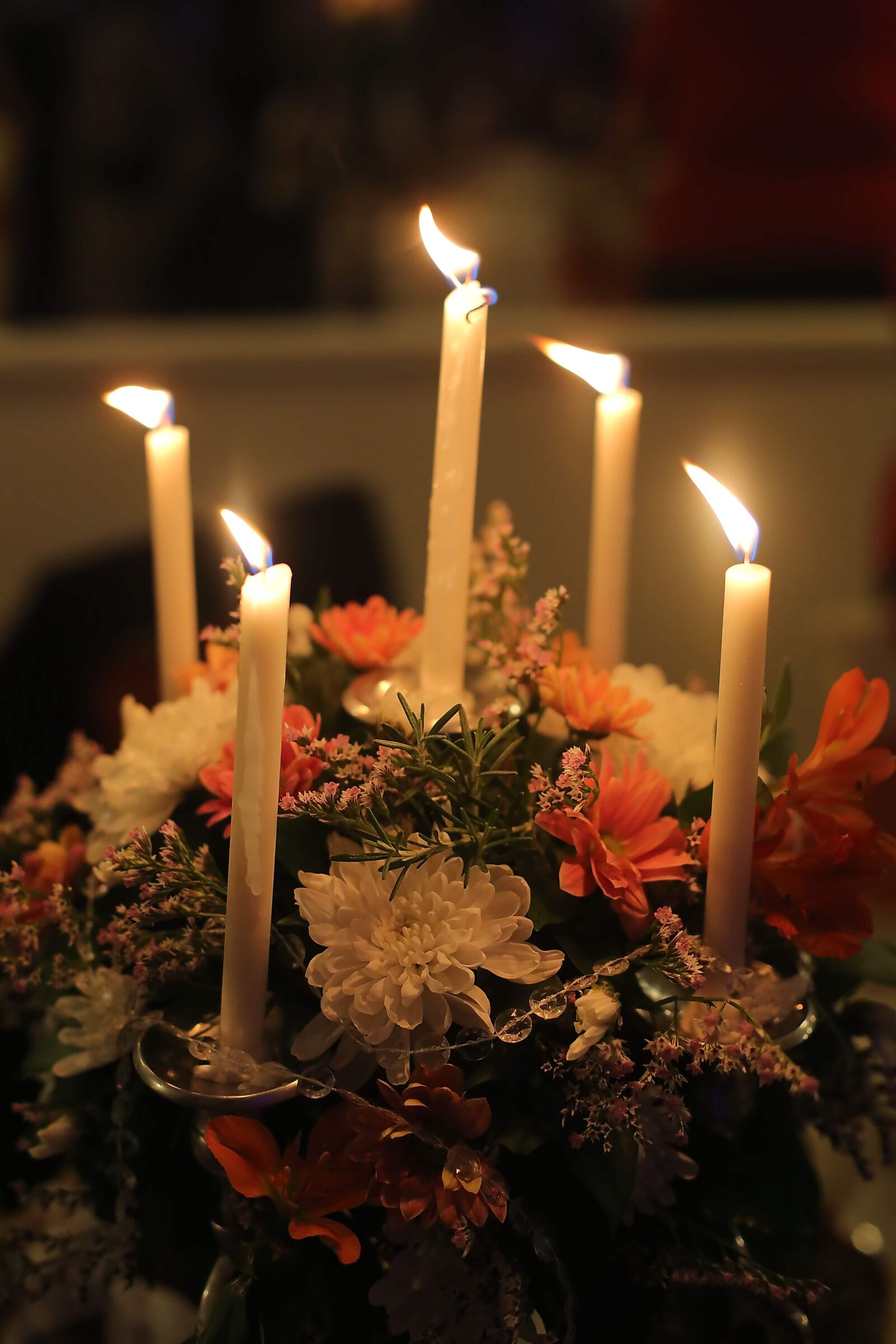 Canon EF 50mm F1.4 USM sample photo. Candles, candlelight, candlestick, bouquet photography