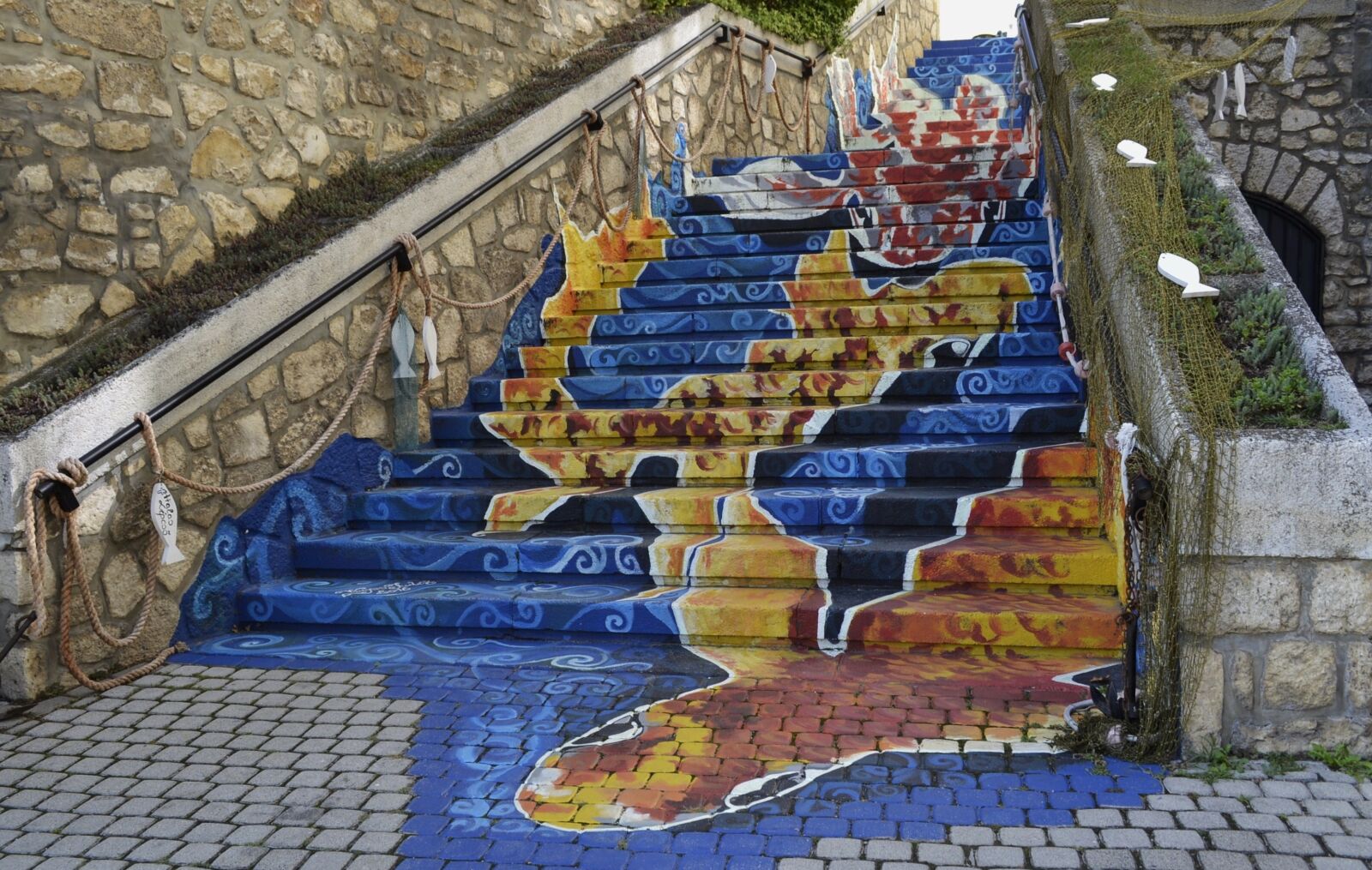 Nikon D3100 sample photo. Stair, painted stairs, fish photography