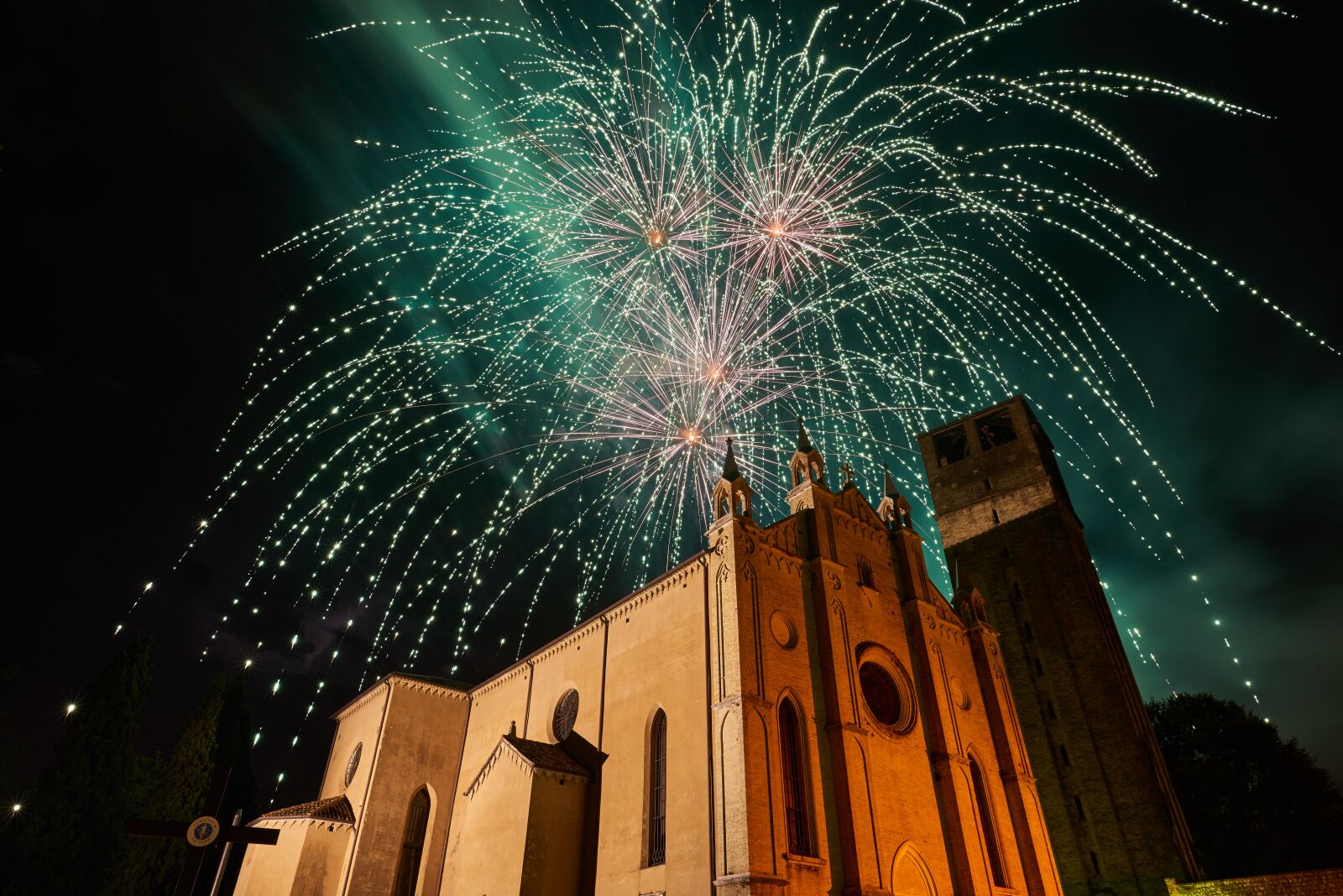 Nikon D810 sample photo. Church, dim fireworks, night photography