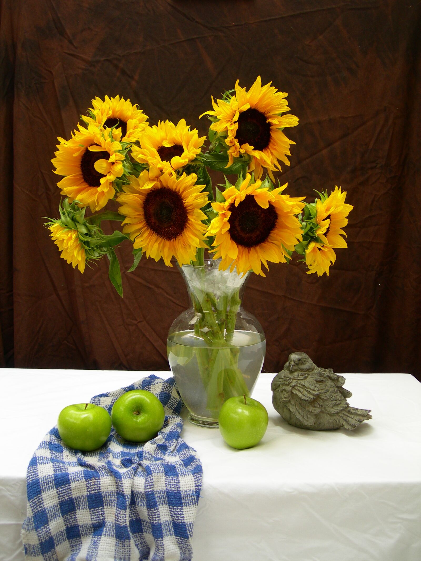Nikon E7600 sample photo. Sunflowers, apples, still life photography