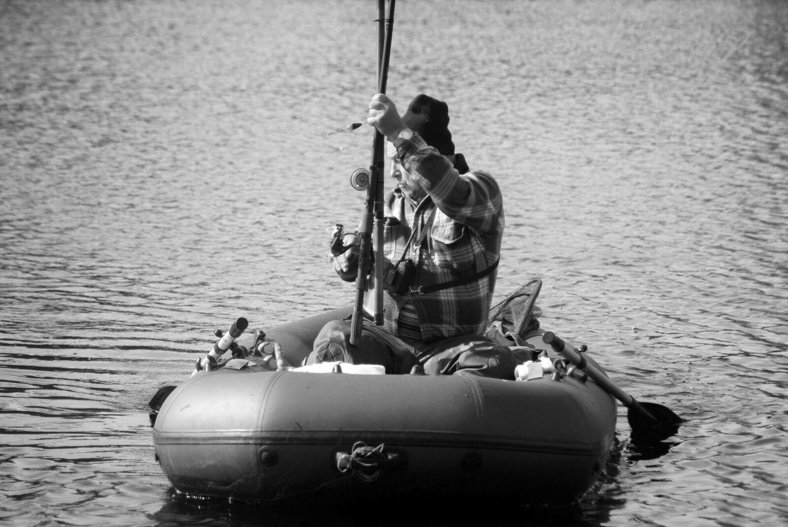 Sony Alpha DSLR-A100 sample photo. Fisherman, fishing rods, lake photography
