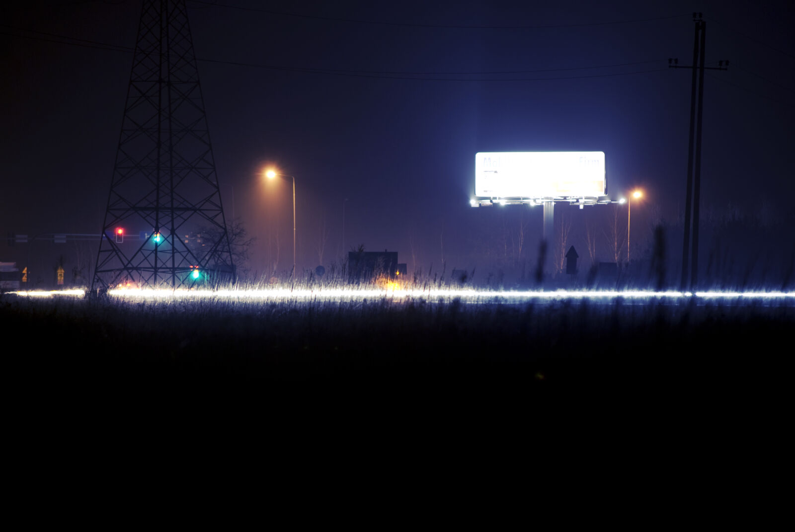 Nikon D60 sample photo. Billboard, lights, night, road photography