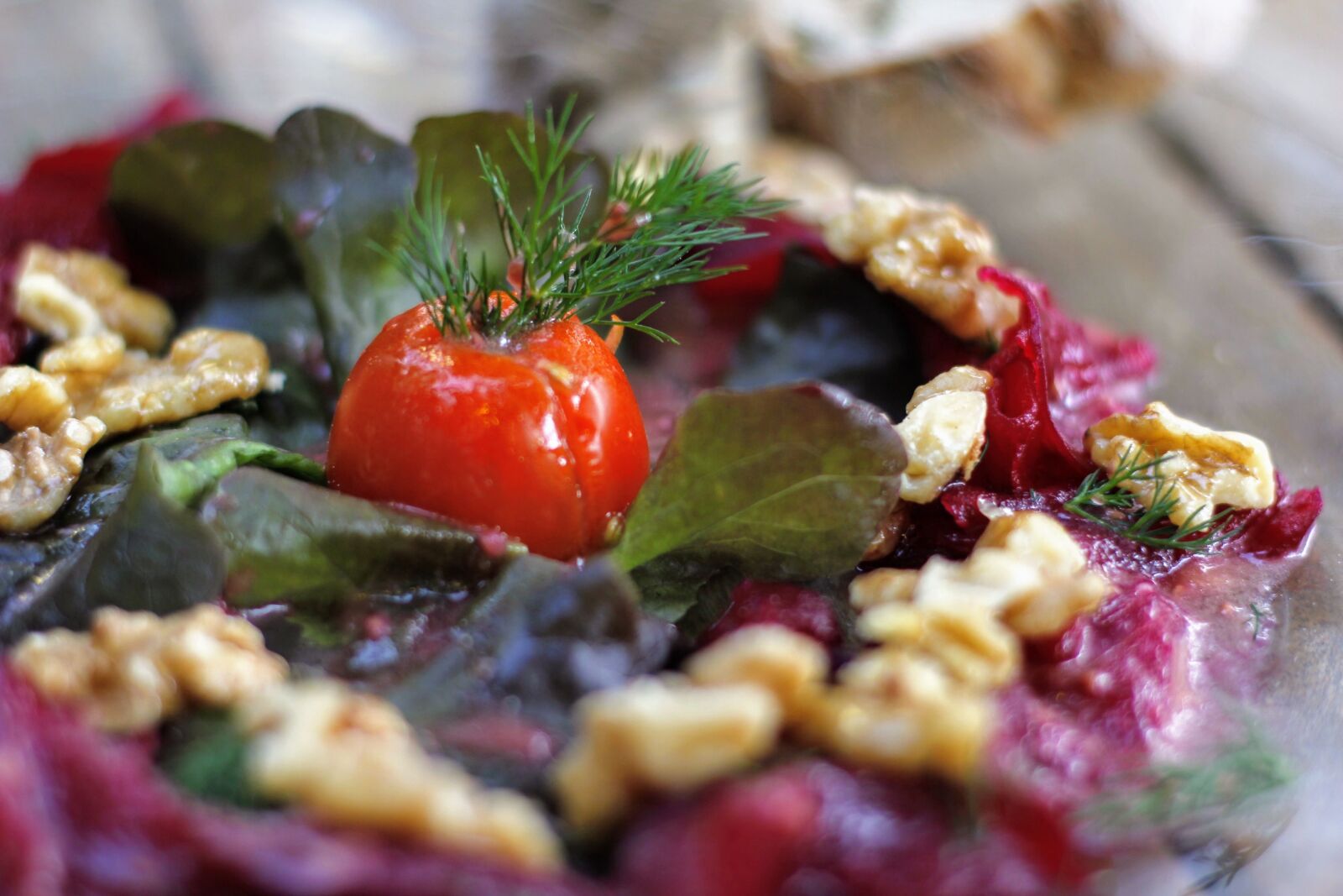 Canon EOS 60D + Canon EF 50mm F1.4 USM sample photo. Beetroot, salad, nuts photography