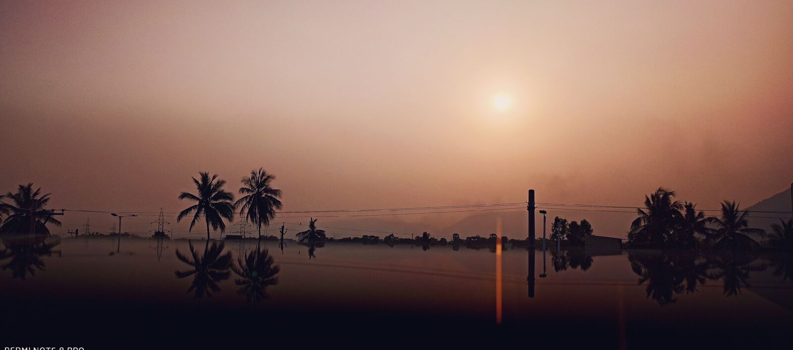 Xiaomi Redmi Note 8 Pro sample photo. Sunset, village, reflection photography
