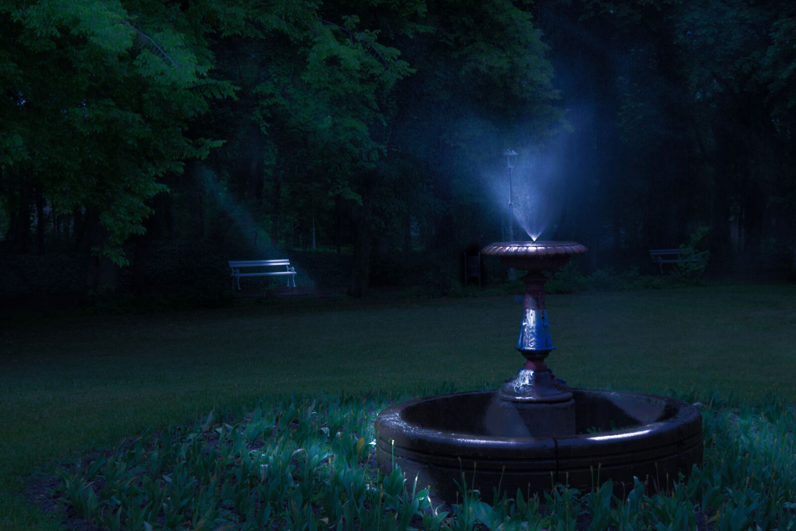 Nikon D3300 sample photo. Blue, fountain, love, moonlight photography