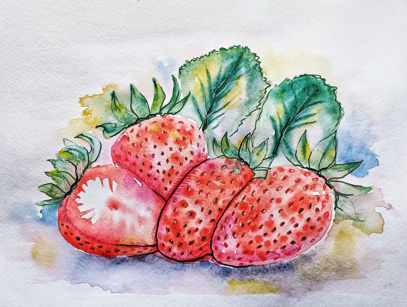 Samsung Galaxy J4+ sample photo. Strawberry, watercolor, figure photography