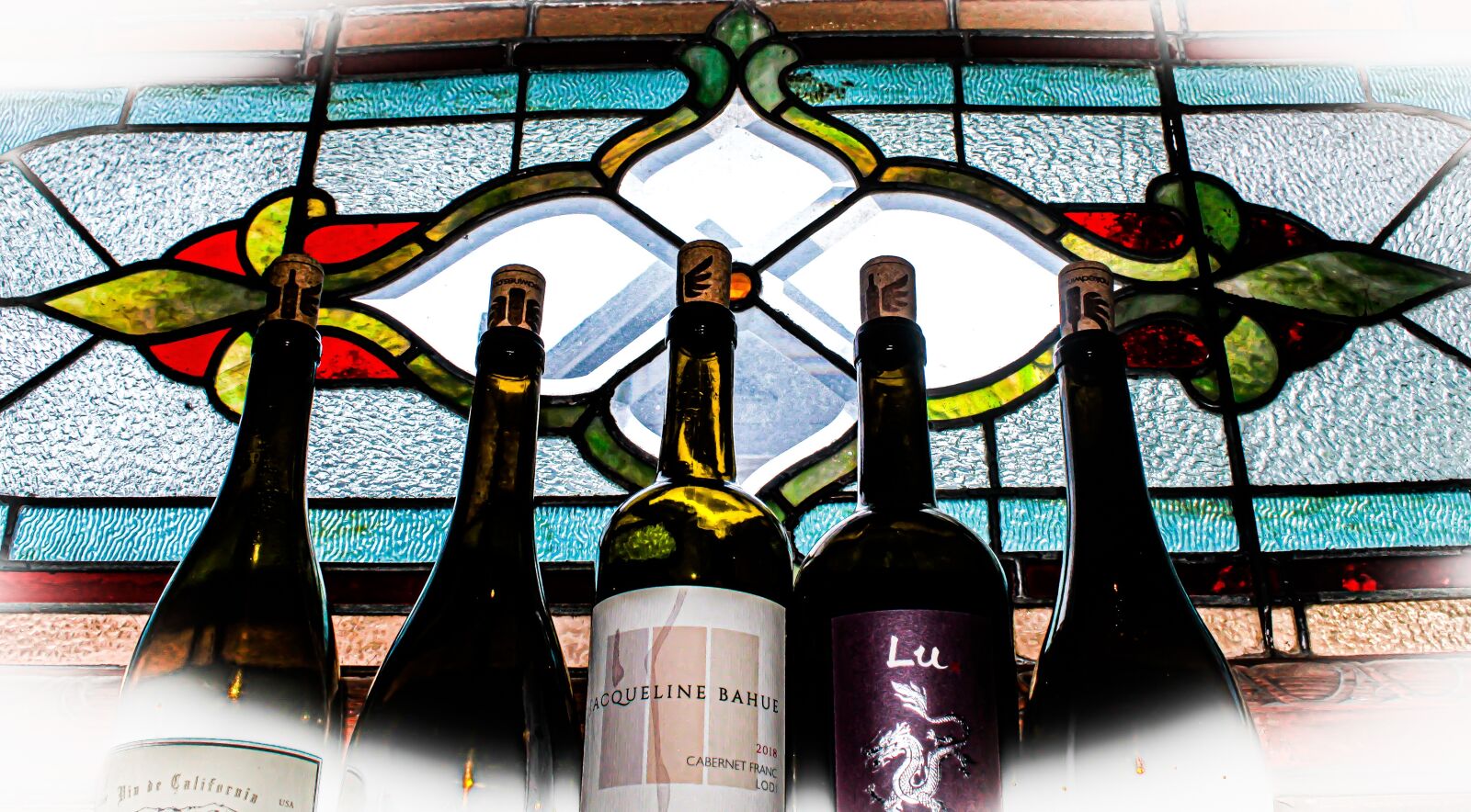 Canon EOS 4000D (EOS Rebel T100 / EOS 3000D) sample photo. Wine bottles, stained glass photography