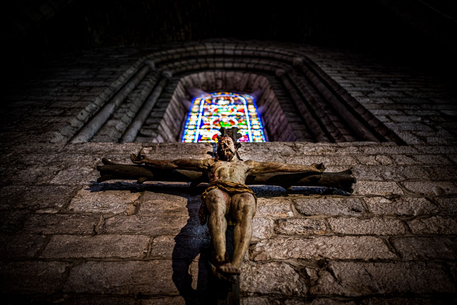 Nikon D750 sample photo. Jesus, cross, stained glass photography