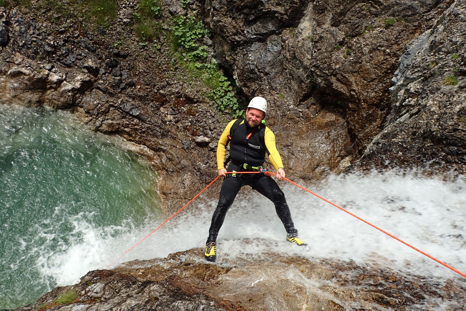 Olympus TG-4 sample photo. Waterfall, canyoning, abseil photography