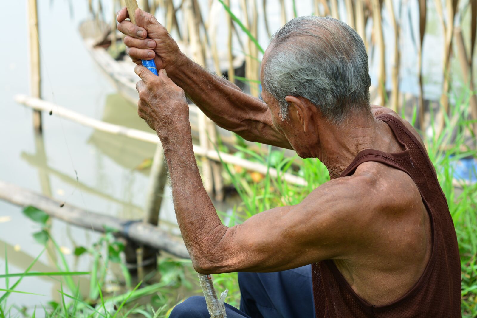Nikon D7100 sample photo. Old man, fishing, rural photography