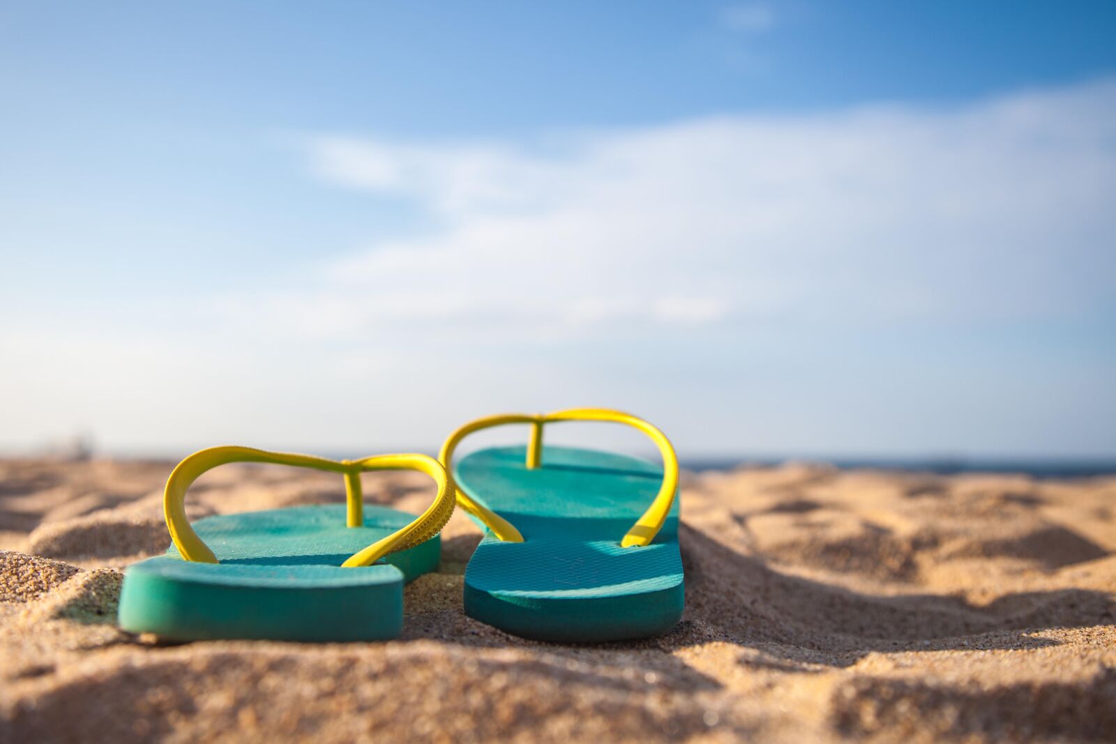 Canon EOS 5D Mark II sample photo. Slippers, sand, blue photography