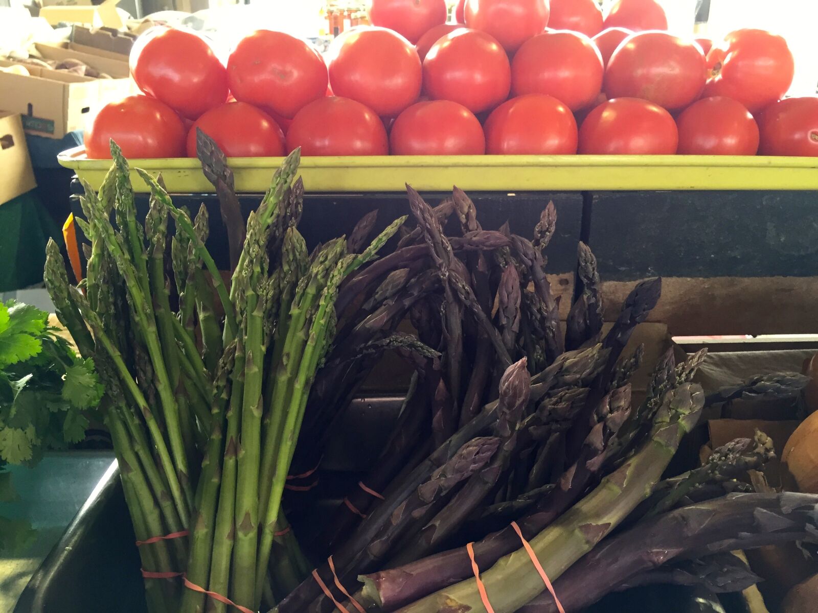 Apple iPhone 6 sample photo. Farmers market, asparagus, tomatoes photography